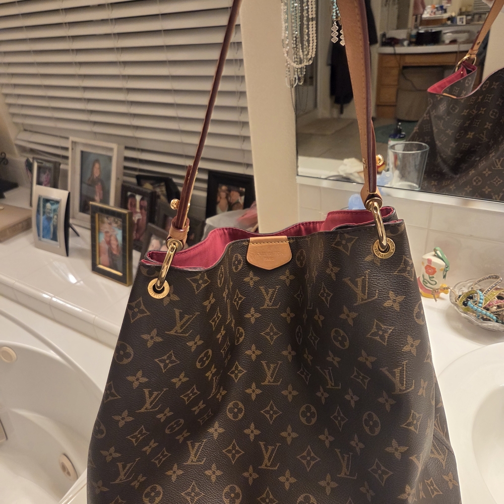 Louis Vuitton Graceful MM Monogram Canvas Shoulder Bag in Brown with Pink Lining
